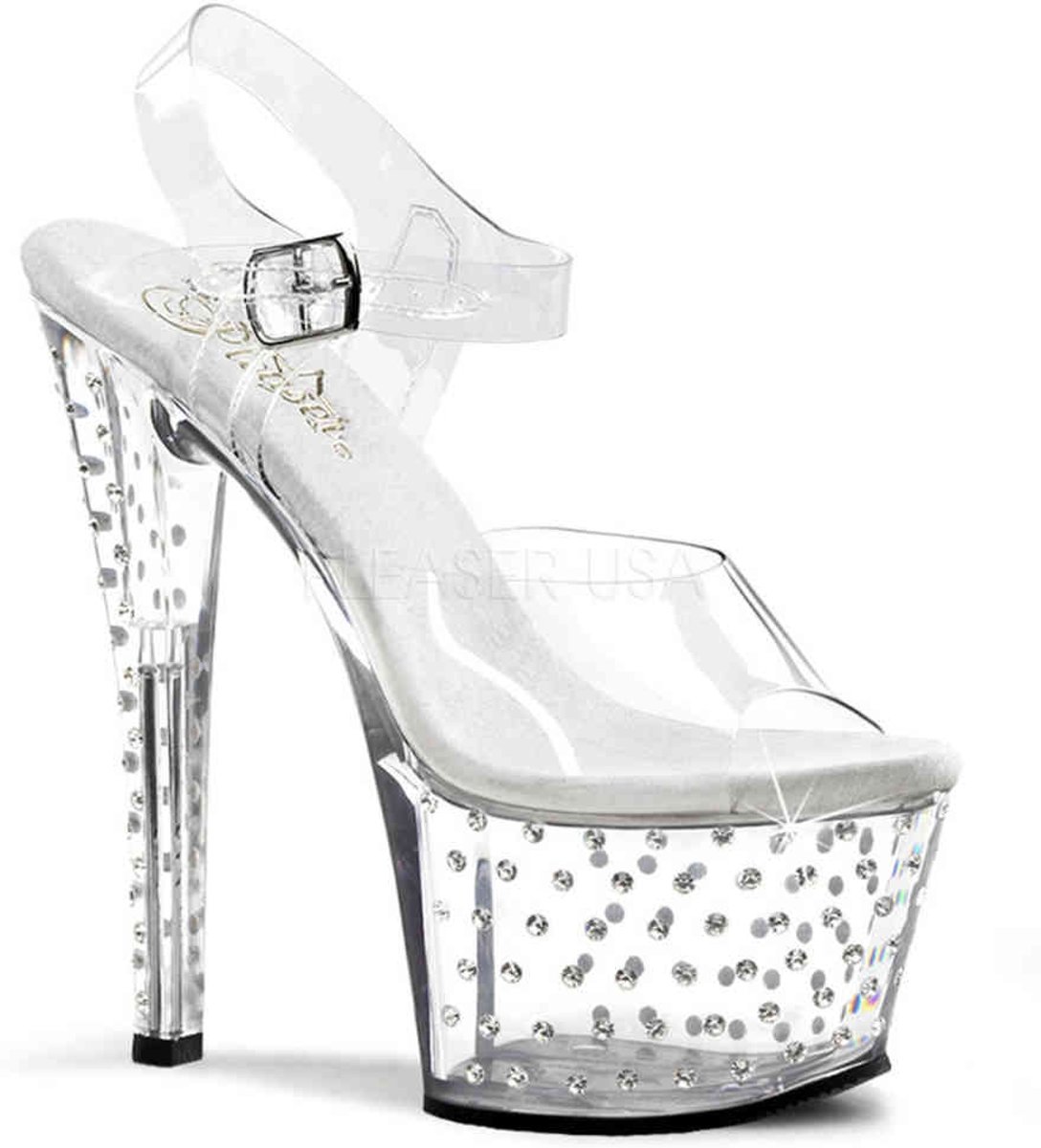 EU 35 = US 5 | STARDUST-708 | 7 Rhinestone Studded Ankle Strap P/F Sandal